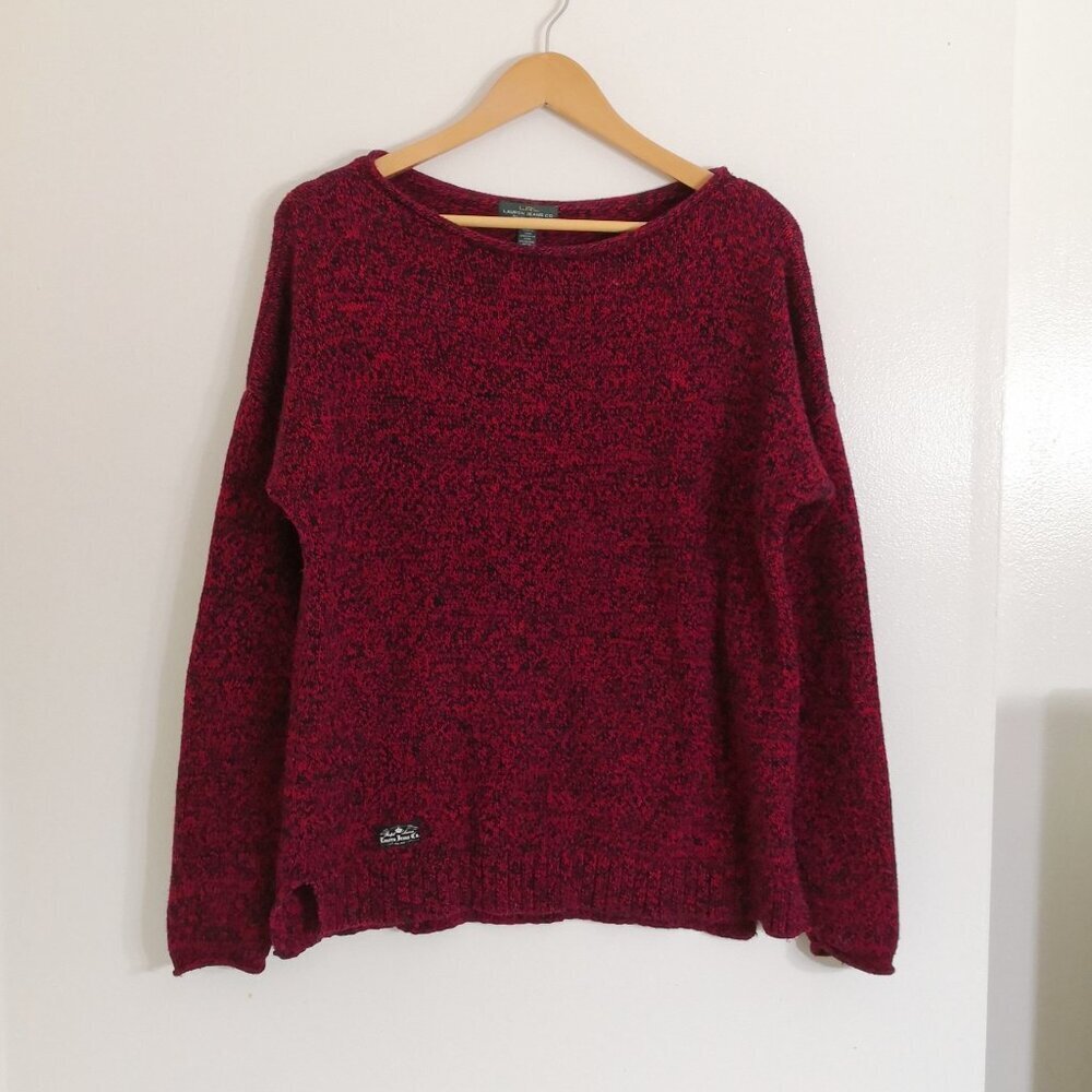 LRL Cotton Blend Red Black Marled Roll Neck Sweater Size M